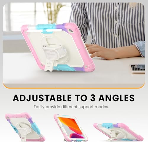 Timecity Case for iPad 9th/ 8th/ 7th Generation 10.2 inch - Heavy Duty Protective Cover with Screen Protector, Rotating Stand, Shoulder Strap & Pencil Holder | Kids-Friendly (Pink Camo) - Image 4