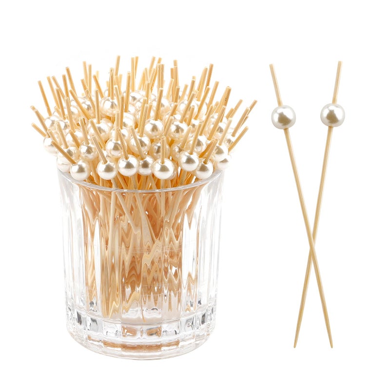 120PCS Cocktail Picks Toothpicks for Appetizers Cocktail Picks for Drinks Bamboo Toothpicks Cocktail Toothpicks Fancy Toothpicks for Appetizers White Pearl Toothpicks for Food Long Toothpicks 47Inch