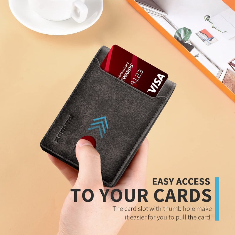 RUNBOX Slim Wallet for Men with Bill Compartment Leather Bifold RFID Blocking with Gift Box Gray - Image 5