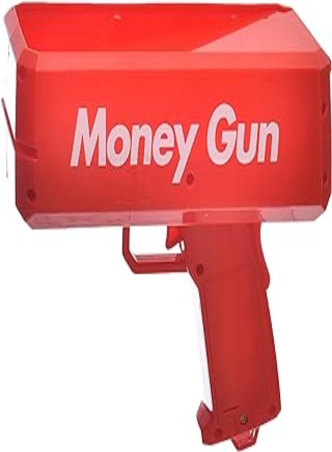 Generic Plastic Money Gun With Fake Money and Gun Over For Children +3 up Set Of 2 pieces - Red White