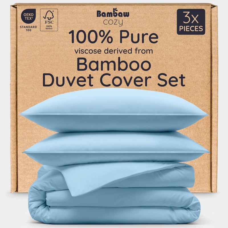 Bambaw 100 Viscose Derived from Bamboo Duvet Cover King Size 3 Piece Cooling Duvet Cover Set Luxury Duvet Cover King Size Breathable Duvet Cover King Soft Bedding Set No Comforter Dream Blue