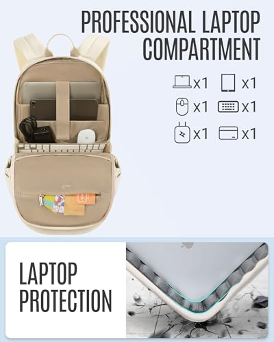LIGHT FLIGHT Travel Laptop Backpack for Women, 15.6 Inch Backpack with USB Charging Hole, Water Resistant College Bookbag, Large Capacity Black Computer Backpacks for Work, Warm Beige - Image 3