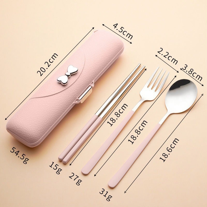 Outdoor Convenient Tableware 304 Stainless Steel Korean Style Spoon Fork Chopsticks Three-Piece Set Student Travel Gift Tableware Suit - Image 1