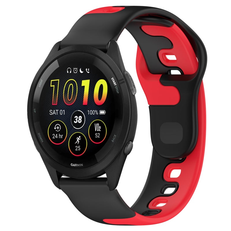 S-TOP For Garmin Forerunner 265 22mm Double Color Silicone Watch Band(Black+Red) - Image 1