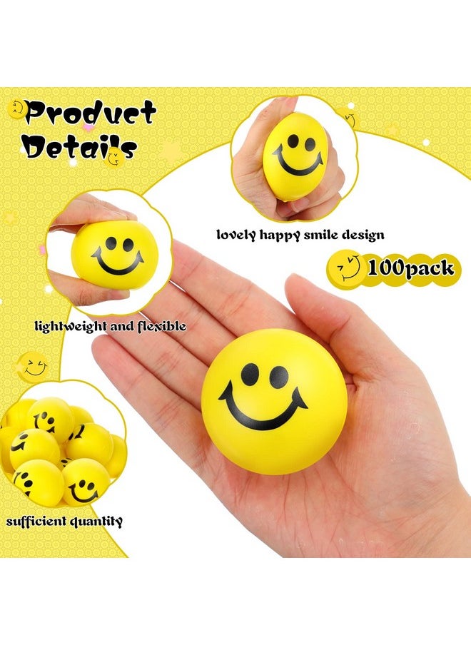 Vinsot - 100 Pcs Stress Balls Bulk 2 Inch Funny Face Stress Relief Mini Foam Smile Face Toys For Finger Exercise School Prizes Party Bag Fillers (Yellow) - Image 1