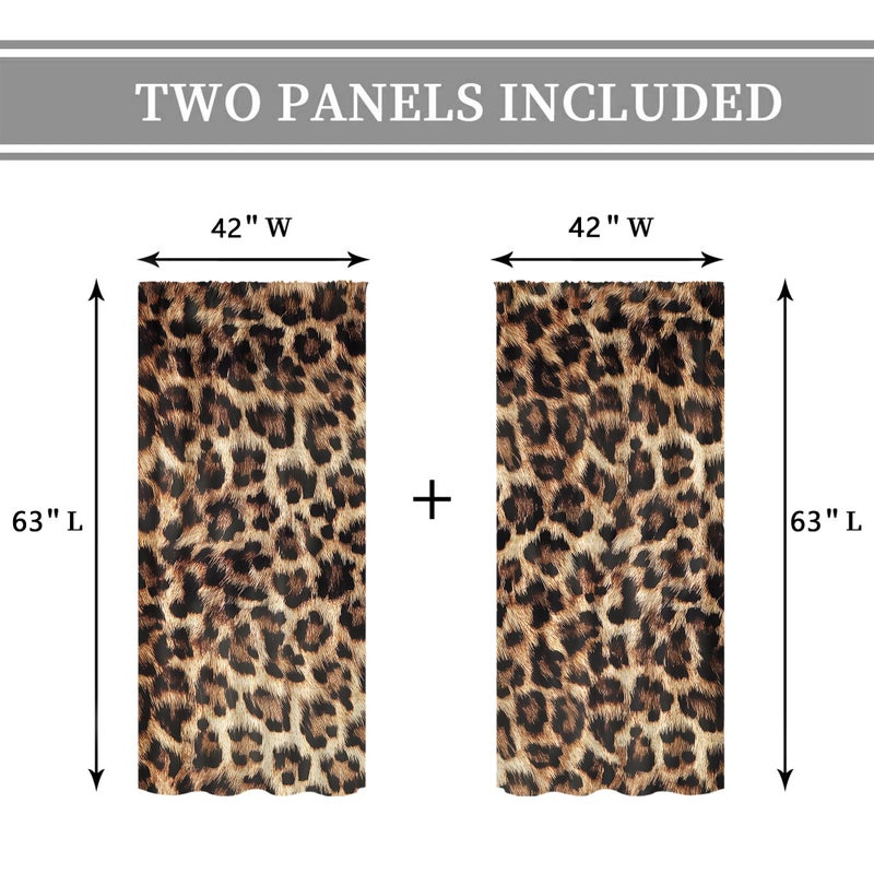 Cinbloo Brown Curtains 42Wx63H Inch Rod Pocket Leopard Print Bedroom Decor for Women Men Wild Safari Animal Skin Pattern Cheetah Fur Retro Wildlife Art Printed Living Room Window Drapes 2 Panels - Image 4