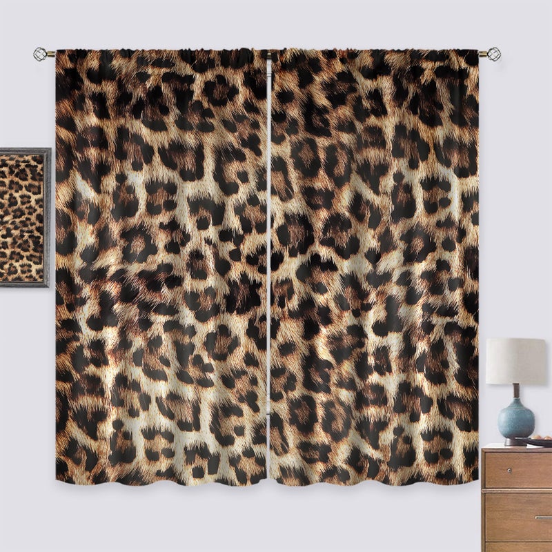 Cinbloo Brown Curtains 42Wx63H Inch Rod Pocket Leopard Print Bedroom Decor for Women Men Wild Safari Animal Skin Pattern Cheetah Fur Retro Wildlife Art Printed Living Room Window Drapes 2 Panels - Image 3