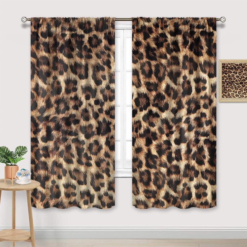 Cinbloo Brown Curtains 42Wx63H Inch Rod Pocket Leopard Print Bedroom Decor for Women Men Wild Safari Animal Skin Pattern Cheetah Fur Retro Wildlife Art Printed Living Room Window Drapes 2 Panels - Image 2
