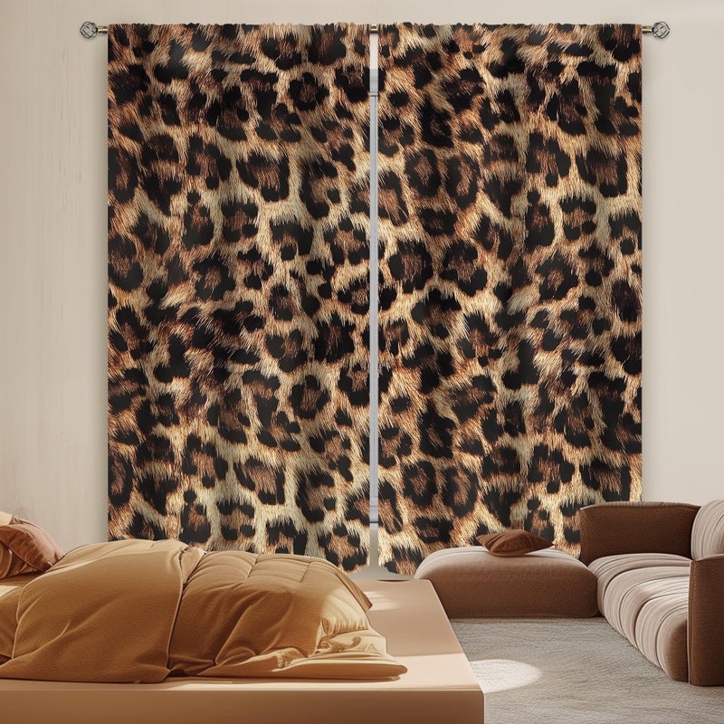 Cinbloo Brown Curtains 42Wx63H Inch Rod Pocket Leopard Print Bedroom Decor for Women Men Wild Safari Animal Skin Pattern Cheetah Fur Retro Wildlife Art Printed Living Room Window Drapes 2 Panels - Image 5