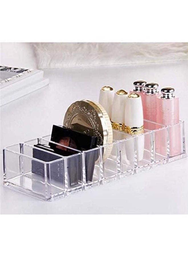 Makeup Organizer 8-Space Storage – Multi-Compartment Cosmetic Holder for Blush, Highlighter, Eyeshadow & Beauty Essentials – Compact Vanity Organizer for Countertop – Clear, Space-Saving Makeup Storage Display - Image 1