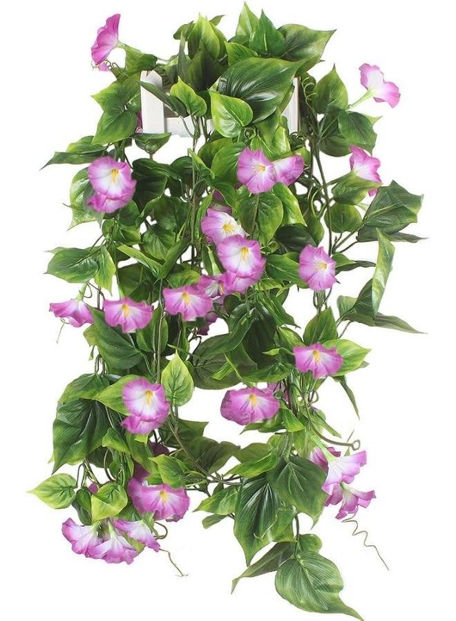 GTIDEA Artificial Vines 2pcs 15Feet Morning Glory Hanging Plants Silk Garland Fake Green Plant Home Garden Wall Fence Stairway Outdoor Wedding Hanging Baskets Decor Purple - Image 3