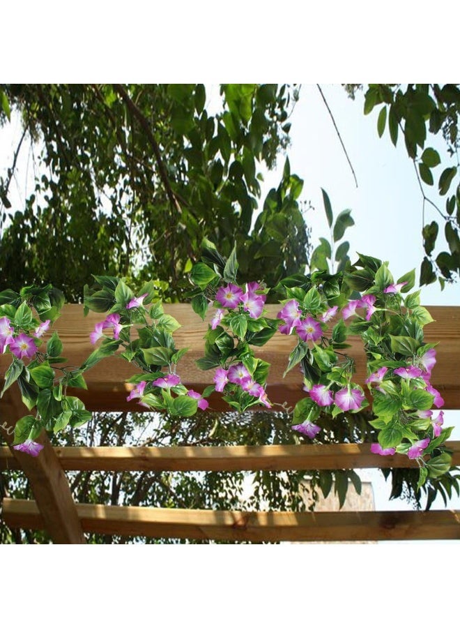 GTIDEA Artificial Vines 2pcs 15Feet Morning Glory Hanging Plants Silk Garland Fake Green Plant Home Garden Wall Fence Stairway Outdoor Wedding Hanging Baskets Decor Purple - Image 4