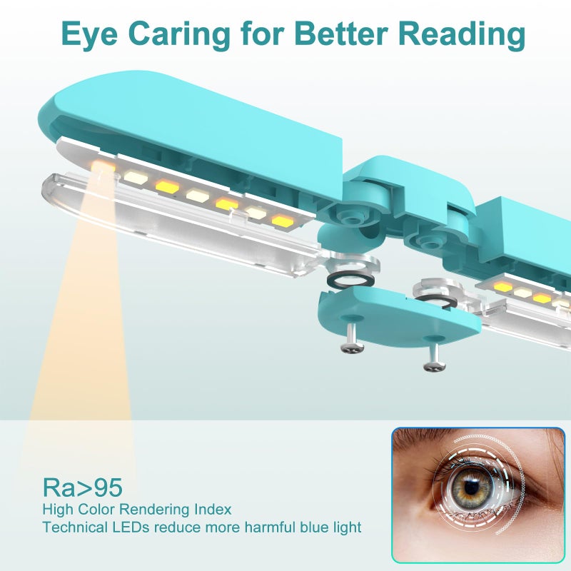 Vekkia 14 LED Rechargeable Book Light for Reading at Night, Eye-Care Reading Light for Books in Bed, 180° Adjustable, Clip on Lamp, 3 Color Temperatures, Lightweight, Present for Reader - Image 2