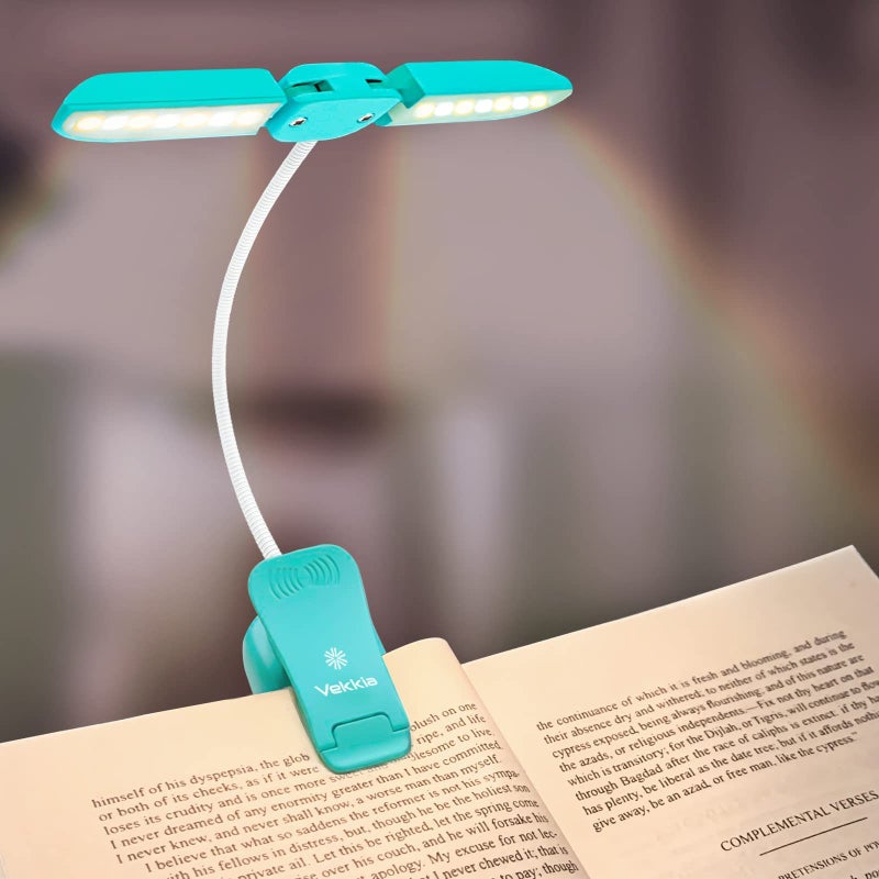 Vekkia 14 LED Rechargeable Book Light for Reading at Night, Eye-Care Reading Light for Books in Bed, 180° Adjustable, Clip on Lamp, 3 Color Temperatures, Lightweight, Present for Reader - Image 1