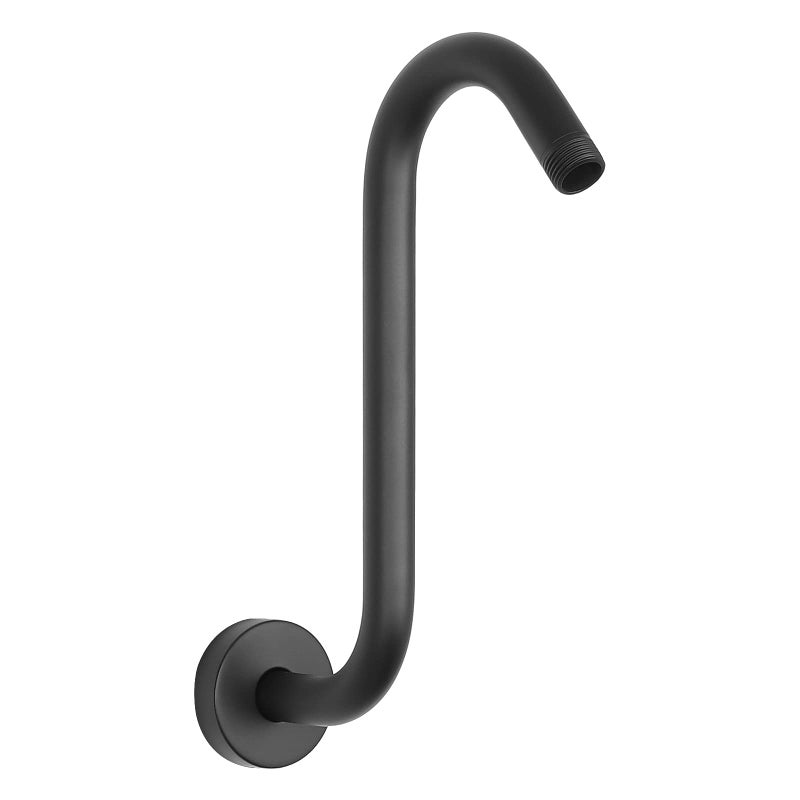 HarJue S Shaped Shower Arm High Rise Shower Head Extension Pipe Standard 12 Connection with Flange Awesome Shower ExperienceStainless Steel Bathroom Accessory10 Inch S Shape Matte Black
