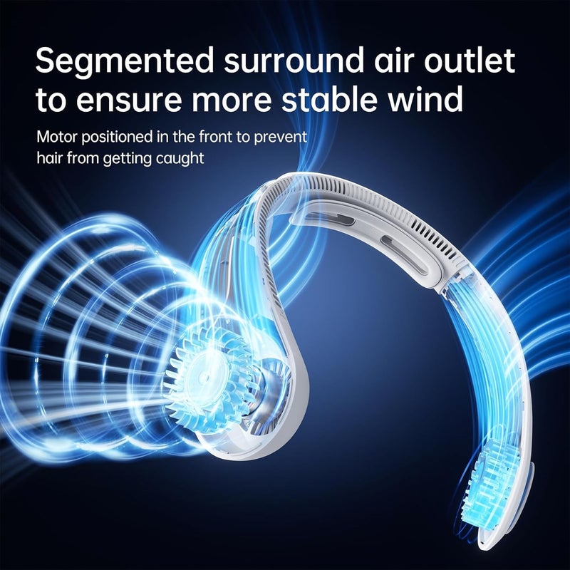 JISULIFE Portable Neck Fan Hands-Free Wearable with 5 Speeds, 5000mAh Bladeless Rechargeable Cooling Fan for Indoor Outdoor, Women Men - Misty Gray - Image 3