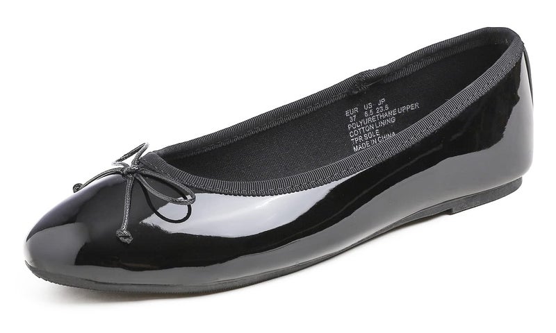 FEVERSOLE Women's Macaroon Colorful Memory Foam Cushion Insock Patent Ballet Flat Black Size 8 M US - Image 1