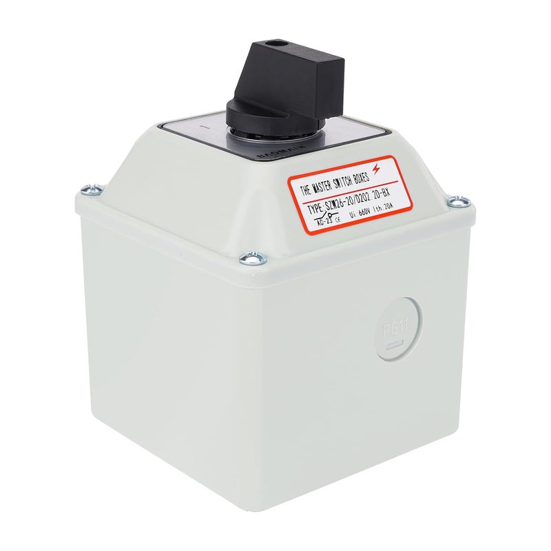 Baomain مفتاح تحويل دوار عالمي SZW26-20/D202.2D-L مع صندوق خارجي رئيسي أوسع وأعلى 660V 20A 3 وضعيات 2 فازة (3.15" × 3.15" × 4.84") - Image 1