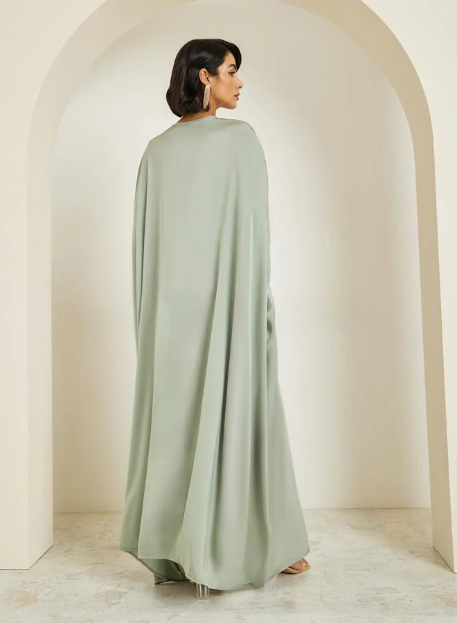 Amirah  Women Green Embellished Satin Kaftan for Women | Best Price UAE