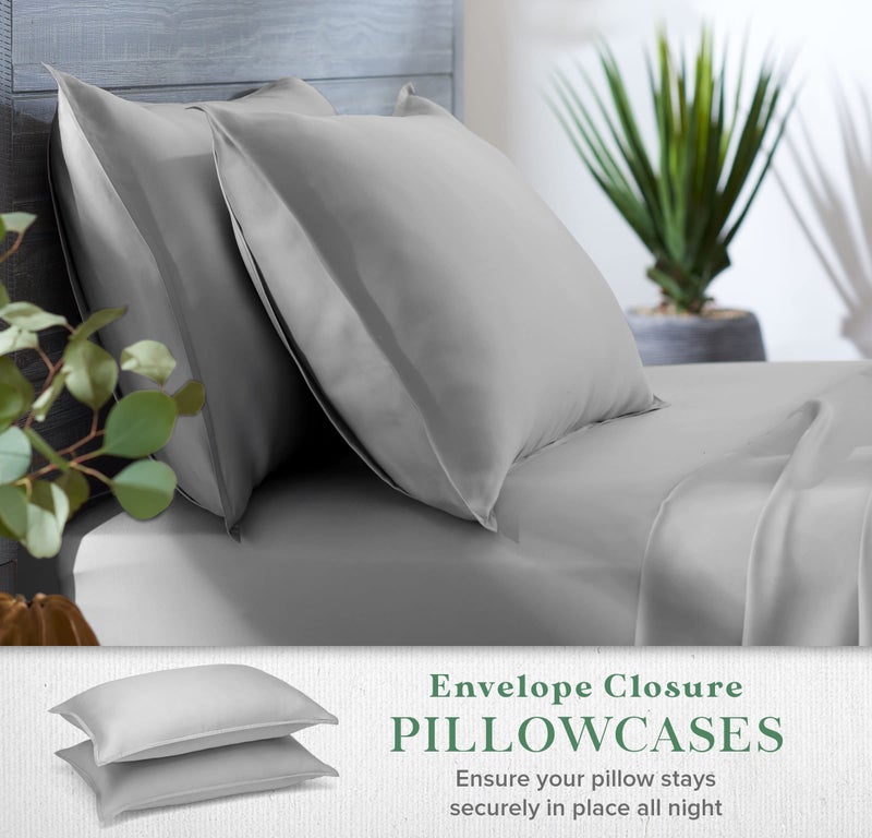 Stylinen 100% Organic Eucalyptus Bed Sheets King Size 4 Piece Set, Tencel Lyocell, Silky Soft & Smooth, Breathable, 16 Inch Deep Pockets, 1 Fitted, 1 Flat, 2 Pillowcases (King, Silver Pearl) - Image 5
