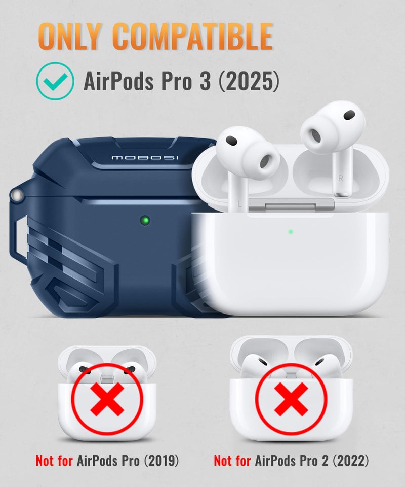 MOBOSI for AirPods Pro 3 Case with Lock, Compatible with AirPod Pro 3rd Generation Case [Compatible with MagSafe], Military Grade Protective Cover with Cleaner Kit & Keychain for Men(2025), Blue - Image 2