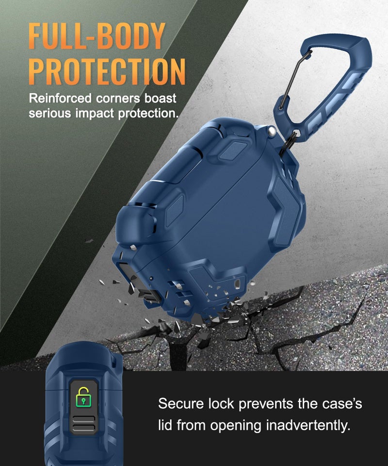 MOBOSI for AirPods Pro 3 Case with Lock, Compatible with AirPod Pro 3rd Generation Case [Compatible with MagSafe], Military Grade Protective Cover with Cleaner Kit & Keychain for Men(2025), Blue - Image 5