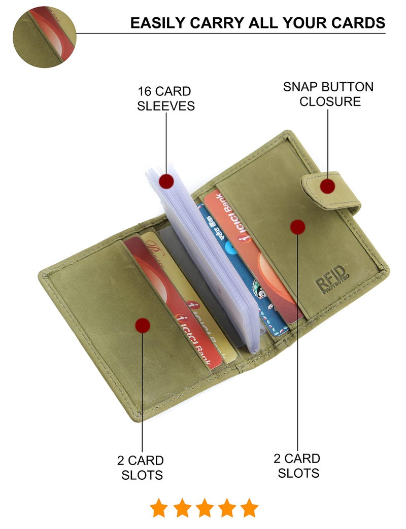 Husk N Hoof RFID Protected Leather Credit Card Holder Wallet for Man Women | Card Holder for Men Woman | Hunter Green (20 Card Slots) - Image 2