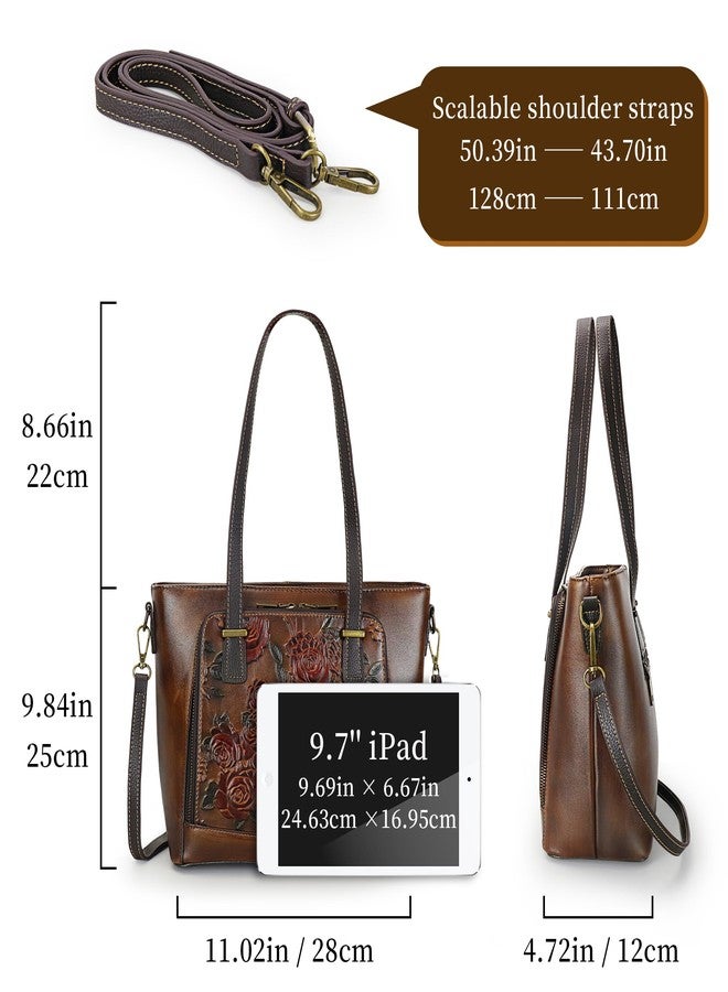 LETEULO Tote Bag for Women Leather Shoulder Bag Ladies Purses Vintage Satchels Handbag Retro Rose Embossing Coffee - Image 4