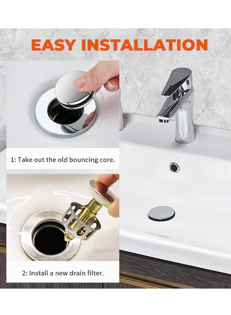 Stainless Steel Sink Drain Stopper with Basket - 1.38 Bounce Filter - Anti-Clog, Leakproof - 2 Pack - Image 4