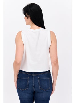 Levi's Women Round Neck Sleeveless Brand Logo Crop Tank Top, White Combo  - Image 3