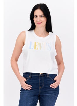 Levi's Women Round Neck Sleeveless Brand Logo Crop Tank Top, White Combo  - Image 1