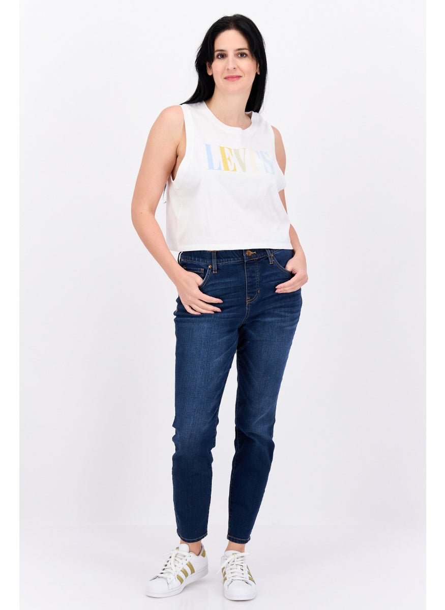 Levi's Women Round Neck Sleeveless Brand Logo Crop Tank Top, White Combo  - Image 4
