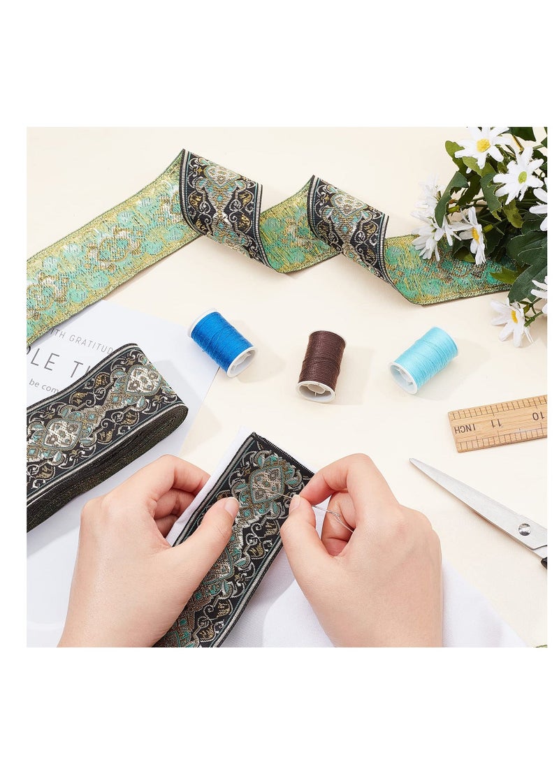 Diamond Flower Metallic Jacquard Ribbon, 2 Inch 7.7 Yard Geometric Black Green Polyester Boho Jacquard Ribbons, Tapestry Fringe Trim Embroidery, for DIY Clothes Pillow Straps, Cloth Home Decor - Image 3