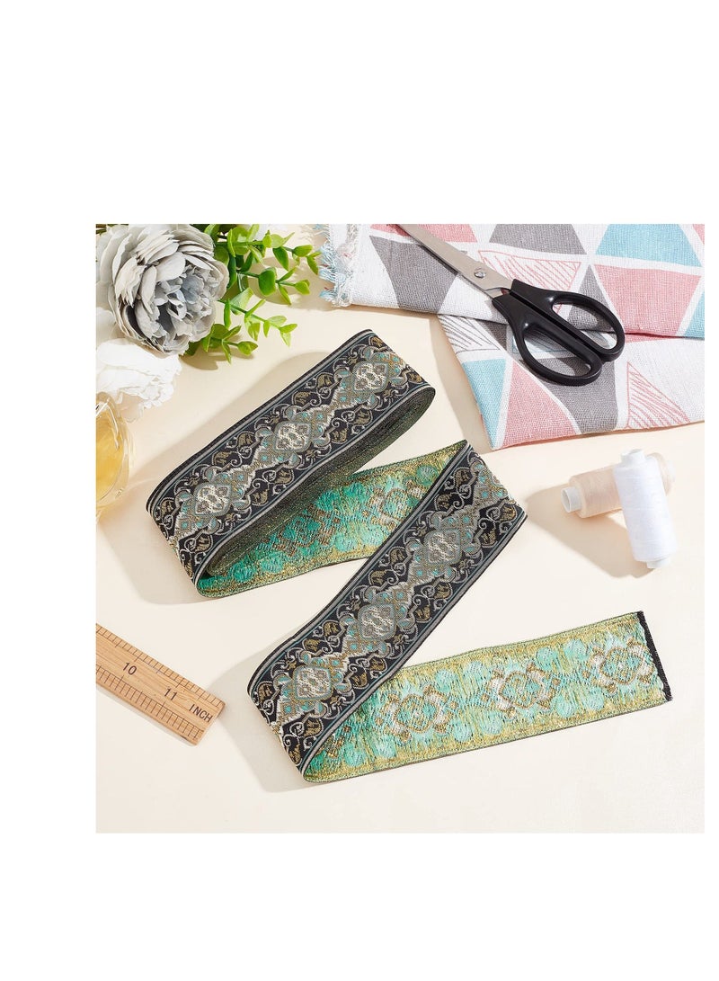 Diamond Flower Metallic Jacquard Ribbon, 2 Inch 7.7 Yard Geometric Black Green Polyester Boho Jacquard Ribbons, Tapestry Fringe Trim Embroidery, for DIY Clothes Pillow Straps, Cloth Home Decor - Image 5