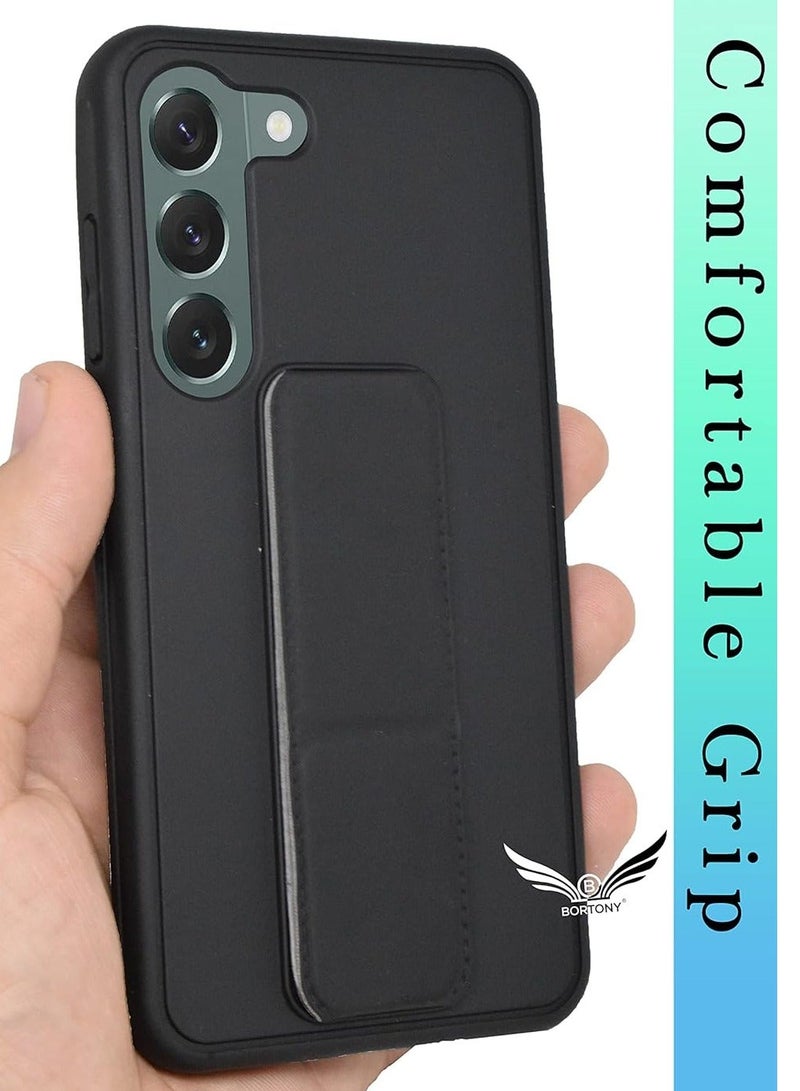 MUNTAQI Galaxy S23 Plus Case Cover with Magnetic Stand & Holder Premium Silicone Hand Strap Grip Car Mount Kickstand Finger Grip Case Cover For Samsung Galaxy S23 Plus (Black) - Image 3