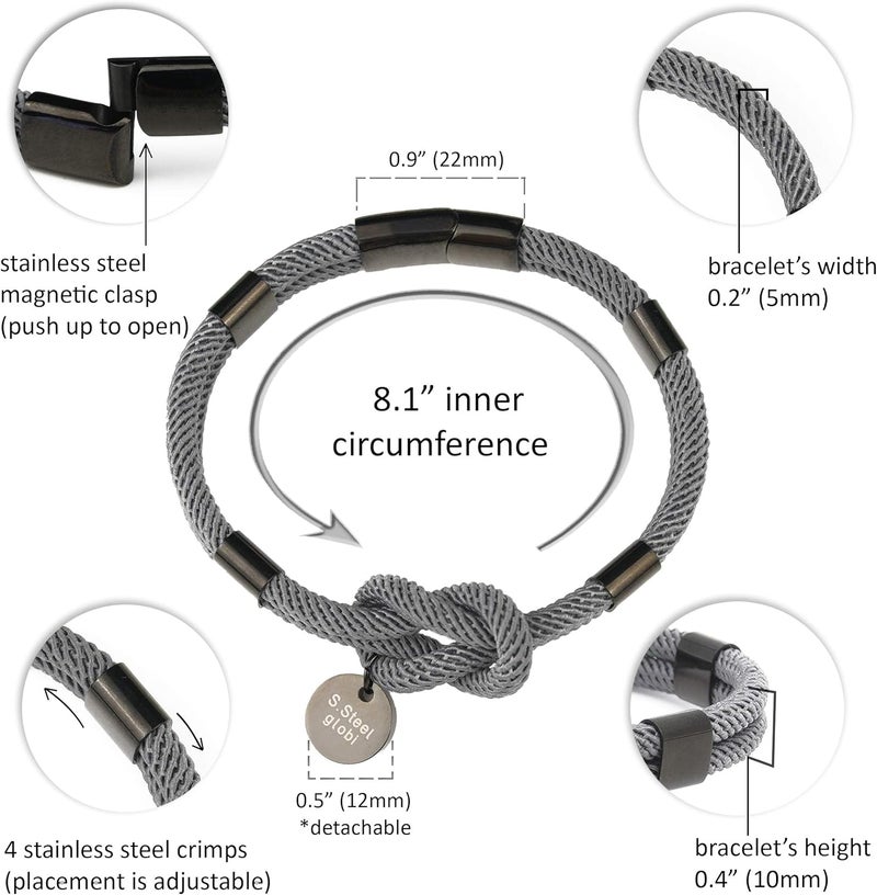 Excefore Paracord Braided Rope Bracelet For Men Women, Lightweight Nautical Unisex Cuff Bracelet, Sturdy Surfer Bracelets, With Stainless Steel Magnetic Clasp, Bracelet for Men and Women - Image 2