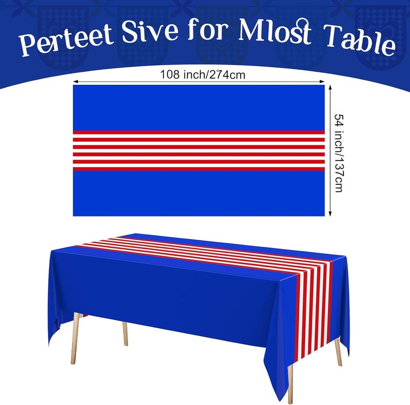 Oudain 6 Pcs Striped Tablecloth 108 x 54 Inch Rectangle Table Cover Disposable Plastic Table Cloth Waterproof Tablecloth Plastic Table Cover for Birthday Wedding Bridal (Red White Blue Yellow) - Image 3