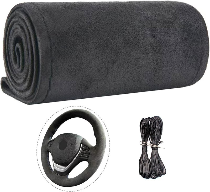 Qiyibei Suede Leather Steering Wheel Cover Wrap Kit - DIY Stitch-On for 14.5-15" Wheels, Superior Sweat Absorption & Non-Slip Grip, Comfortable & Durable Year-Round Upgrade - Image 1
