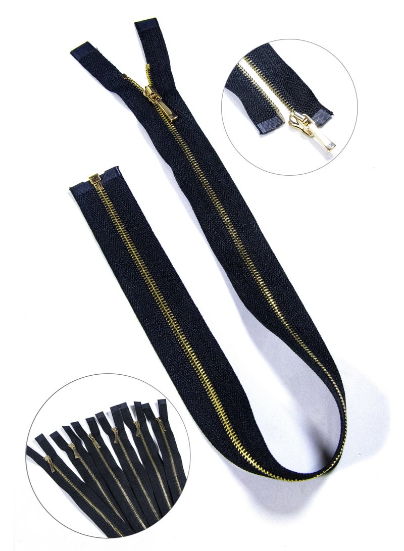 Premium Quality 60cm Metal Zippers - Open-End Zippers 6-Pieces - Ideal for Sewing, Jackets, & Crafts (Black+Gold) - Image 1