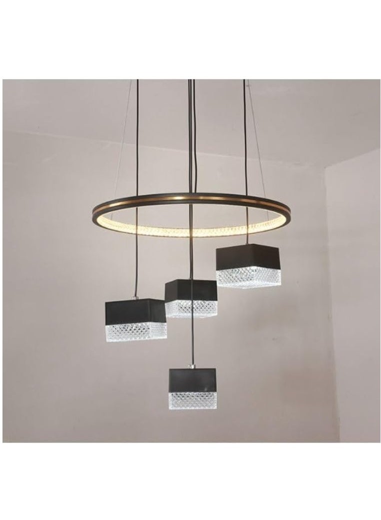 Modern LED Crystal Ring Pendant Ceiling Light | Elegant 4-Head Hanging Lamp with Circular Frame | Decorative Chandelier for Living Room, Dining Room, Bedroom & Office – Black & Transparent Design - Image 1