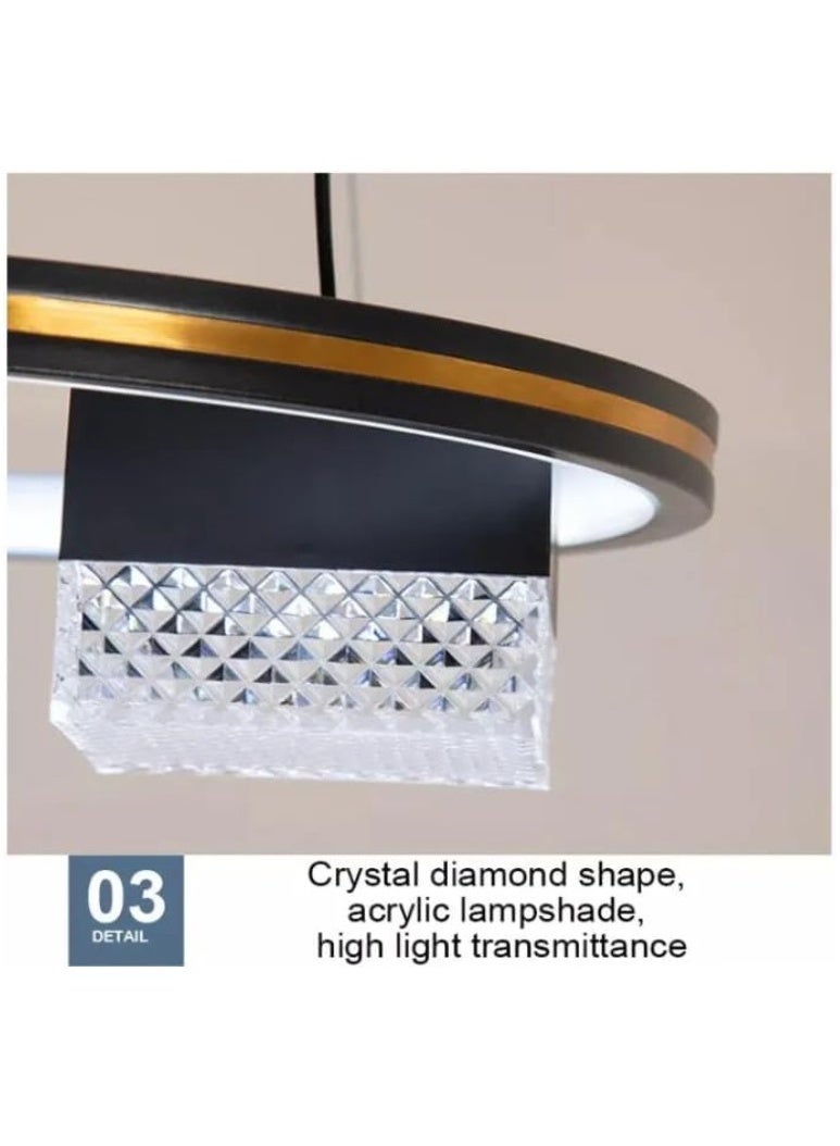 Modern LED Crystal Ring Pendant Ceiling Light | Elegant 4-Head Hanging Lamp with Circular Frame | Decorative Chandelier for Living Room, Dining Room, Bedroom & Office – Black & Transparent Design - Image 4