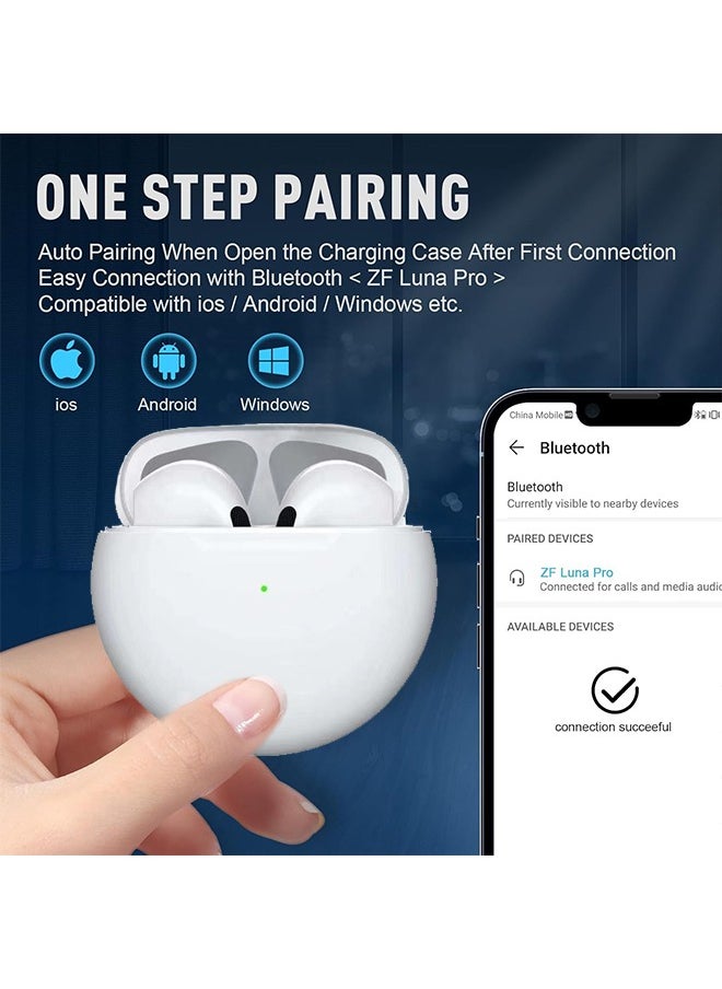 Ocean Pro 6 Wireless Earbuds, Bluetooth Headphones, High-Resolution Sound, Intelligent Audio Connection, Immersive Sound, Noise Cancelling In-Ear Headphones, for Xiaomi, Huawei, ​Android Mobile Phone, White  - Image 4