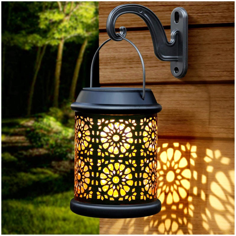 DenicMic Solar Lantern Outdoor Solar Lights Outdoor Hanging Lantern with Handle Hook Waterproof 25 Lumen Warm White LED Metal Decorative for Garden Patio PorchYard Walkway1Pack Black