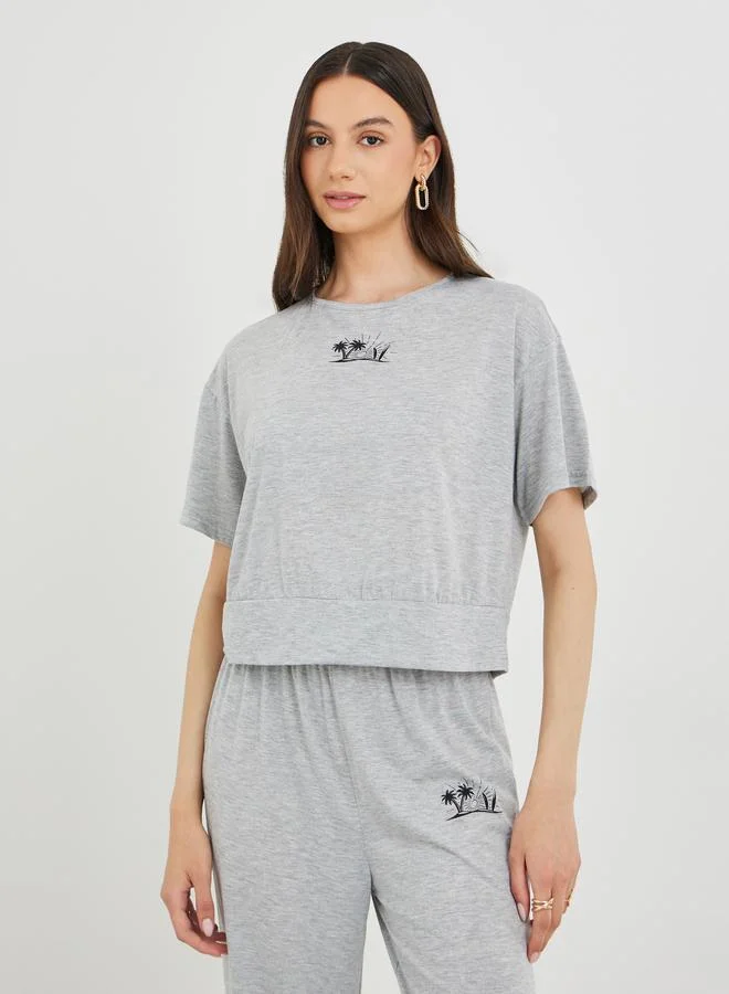Take Two Take Two Printed Short Sleeve Top and Joggers Co-Ords