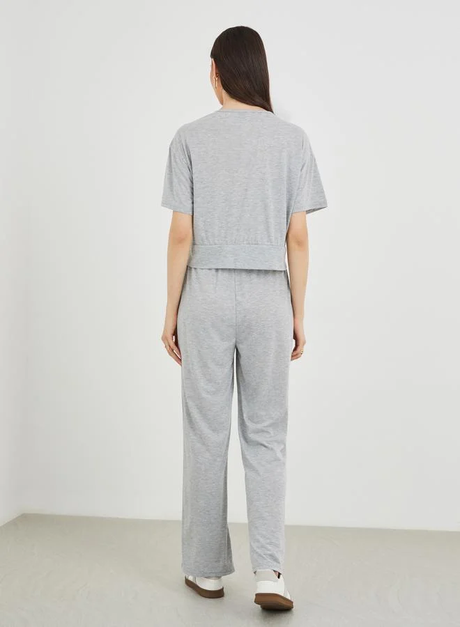 Take Two Take Two Printed Short Sleeve Top and Joggers Co-Ords