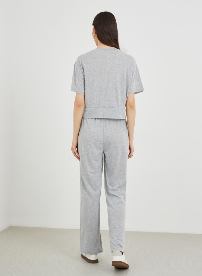 Take Two Printed Short Sleeve Top and Joggers Co-Ords - Image 5