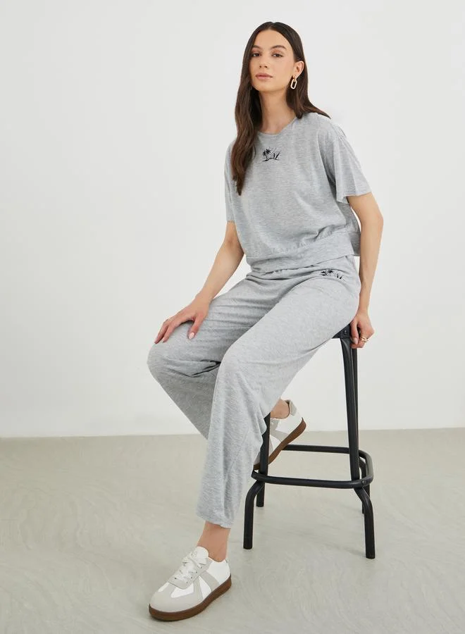 تايك تو Take Two Printed Short Sleeve Top and Joggers Co-Ords