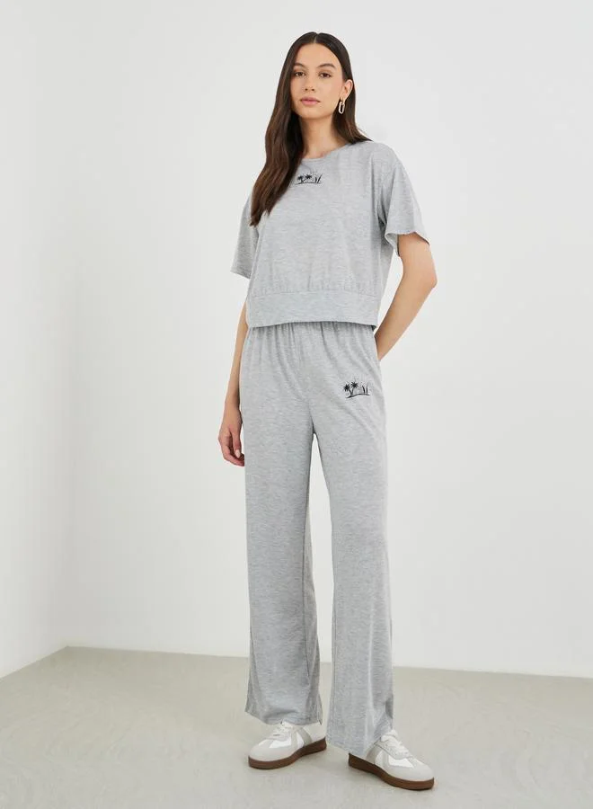 تايك تو Take Two Printed Short Sleeve Top and Joggers Co-Ords