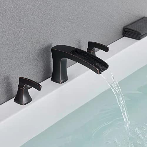 Artiqua Roman Tub Filler Waterfall Tub Faucet Oil Rubbed Bronze Deck Mount Bathtub Faucets 3 Hole Brass Bathroom Faucets with 2 Handles - Image 4