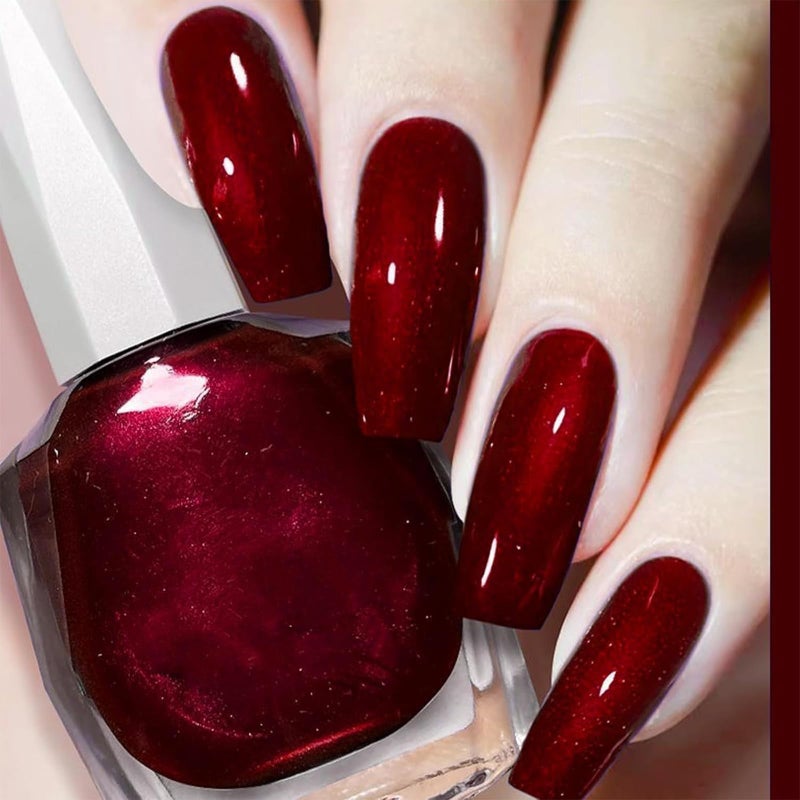 JimysCo COSMOO 12ml Wine Red Nail Polish, Burgundy Quick Dry Nail Lacquer, Super Lustrous Nail Enamel Polish, Iridescent Ultrachrome Nail Art Varnish - Image 1